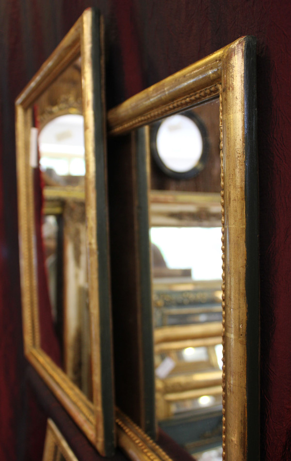 44 X 56 Cm, Pair Of Rectangle Gold Leaf Mirrors, Beaded Half-Ring Molding