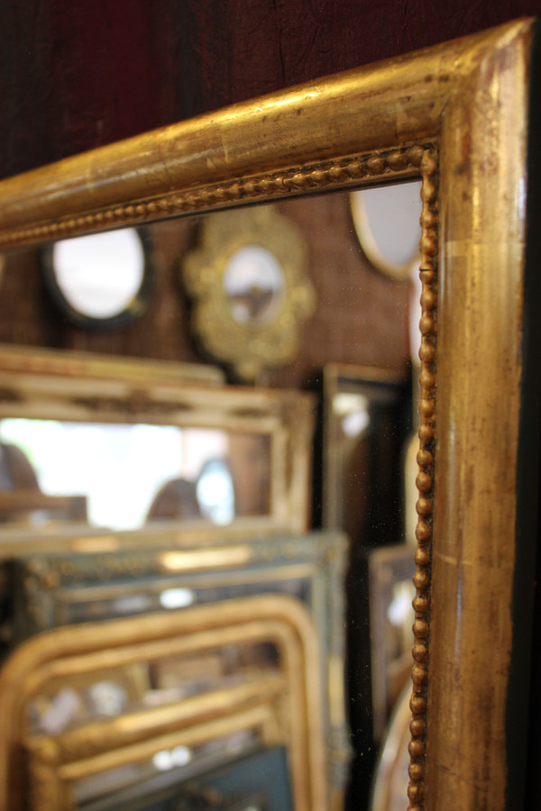 44 X 56 Cm, Pair Of Rectangle Gold Leaf Mirrors, Beaded Half-Ring Molding