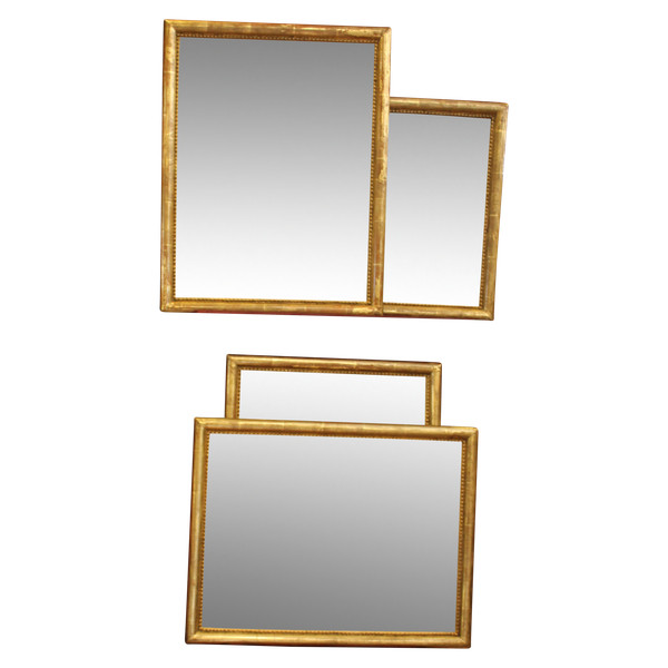 44 X 56 Cm, Pair Of Rectangle Gold Leaf Mirrors, Beaded Half-Ring Molding