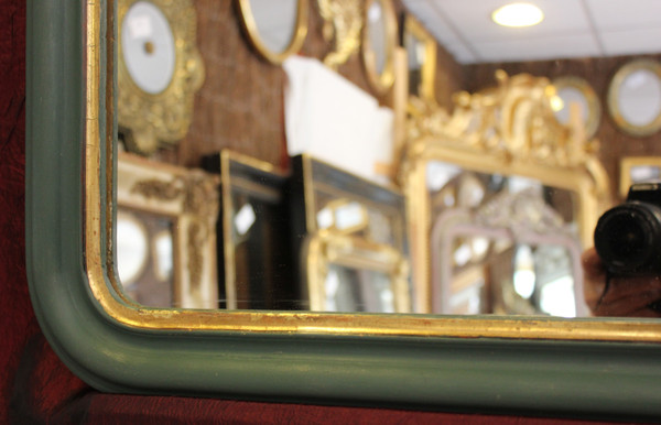 56 X 65 Cm Miroir Ancien , Moulure Louis Philippe, Patine Ton Vert Et Or