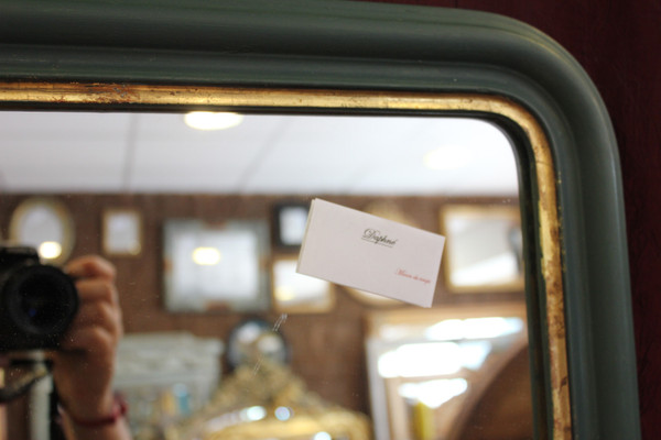 56 X 65 Cm Miroir Ancien , Moulure Louis Philippe, Patine Ton Vert Et Or