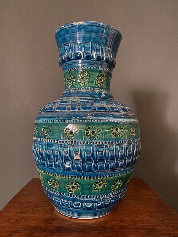 Vase by Aldo Londi for Bitossi XXth blue background