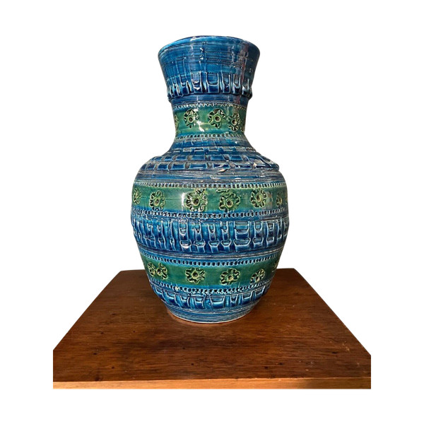 Vase by Aldo Londi for Bitossi XXth blue background