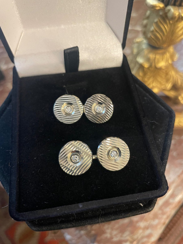 Gioielli, coppia di gemelli in oro bianco 18kt brillante