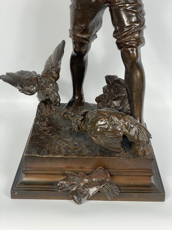 Scultura Il combattimento di galli, Emile Laporte, scultore francese del XIX secolo