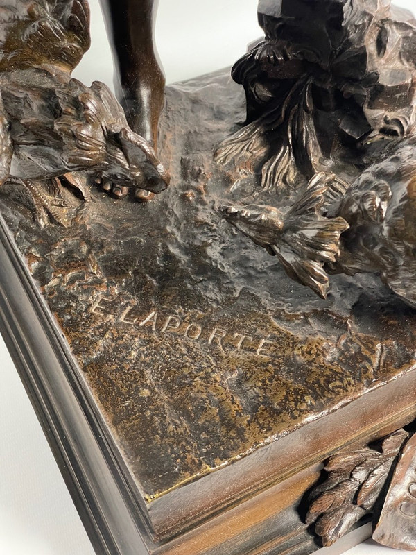 Scultura Il combattimento di galli, Emile Laporte, scultore francese del XIX secolo
