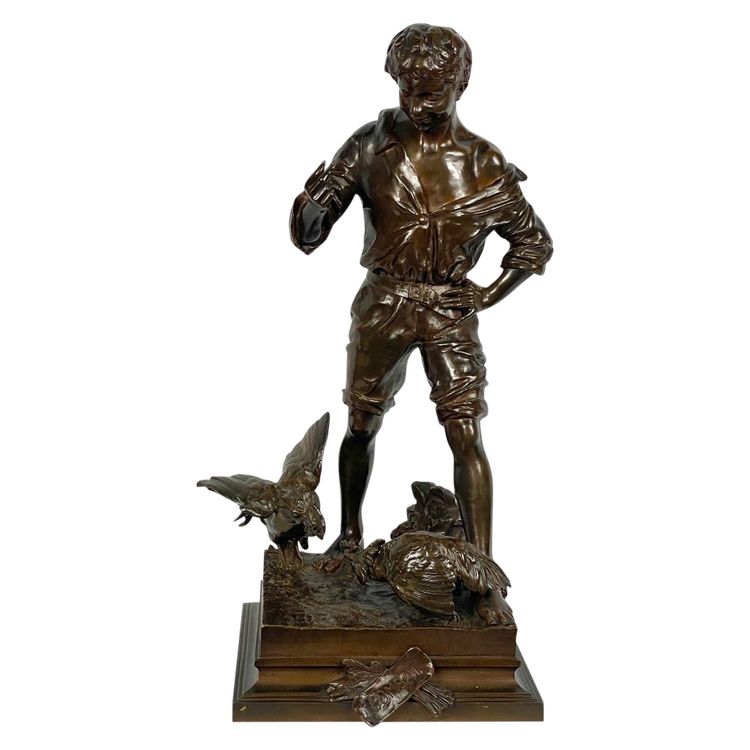 Scultura Il combattimento di galli, Emile Laporte, scultore francese del XIX secolo