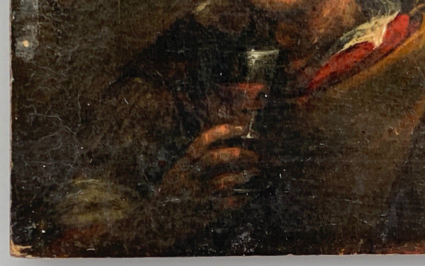 Pannello in legno del bevitore di taverna del XVII secolo Adriaen Brouwer in miniatura
