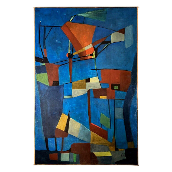 Oil on canvas by Jean Billecocq 20th century geometric abstraction