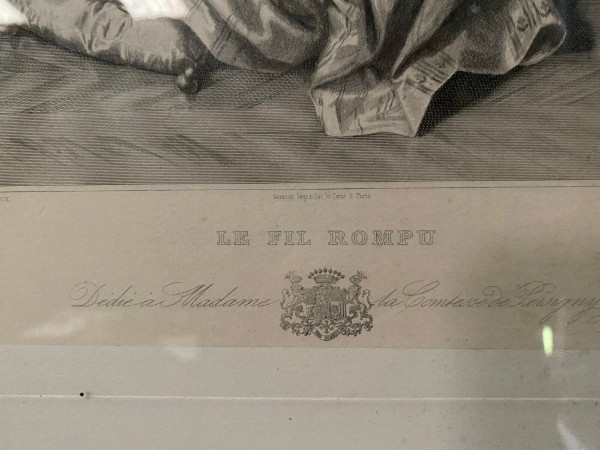 19th century engraving The Broken Thread Widal pinx G. de Montaut sc. gilded frame