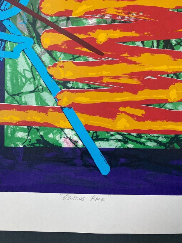 Lithograph modern composition Obstacle Race Joseph Hanly 1983