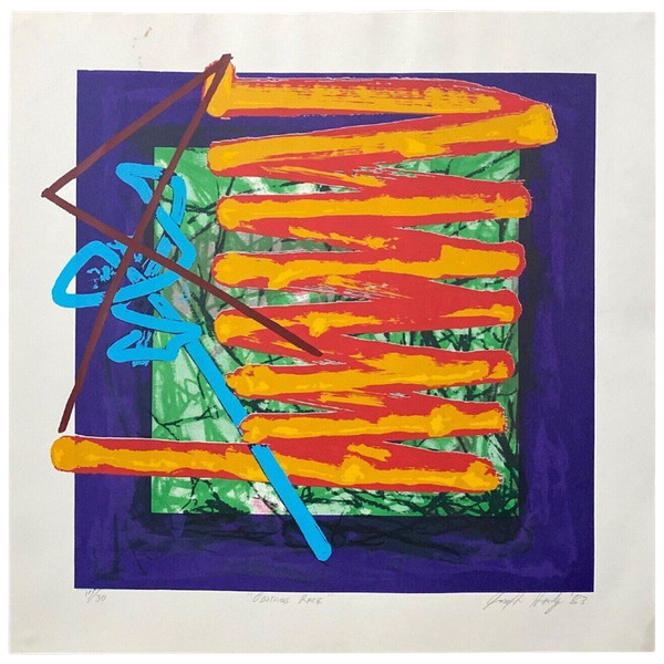 Lithograph modern composition Obstacle Race Joseph Hanly 1983