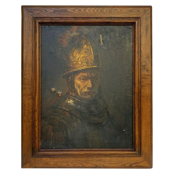 Oil on canvas Man with a golden helmet by Arthur Midy after Rembrandt
