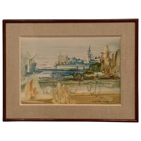 Surrealistische Zeichnung Nicole Cha-Lou (Sagte Couet) 1978 Die Merveilleuses-Inseln