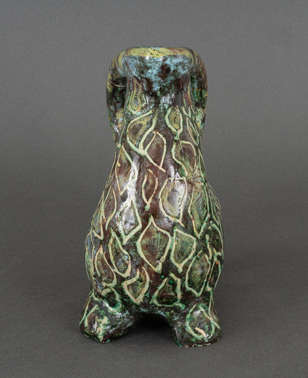 Zoomorphic Aries pitcher signed in French ceramic 20th century 1960