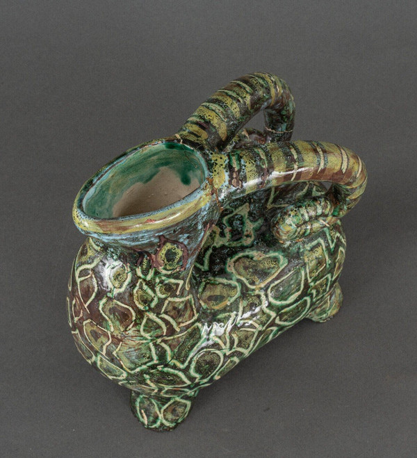 Zoomorphic Aries pitcher signed in French ceramic 20th century 1960