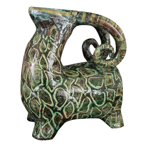 Zoomorphic Aries pitcher signed in French ceramic 20th century 1960