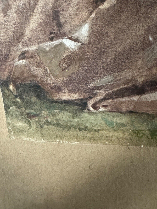 Aquarelle sur papier XIXe signée représentant une femme en costume
