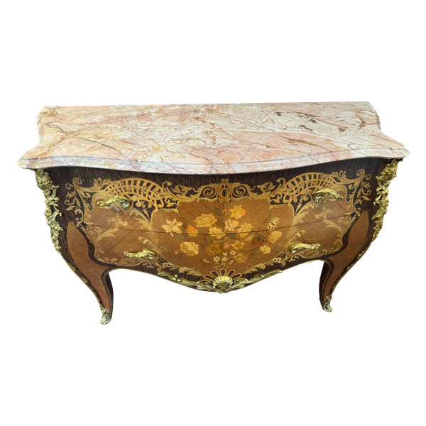 COMMODE SAUTEUSE EN MARQUETERIE de style LOUIS XV – début 20ème -