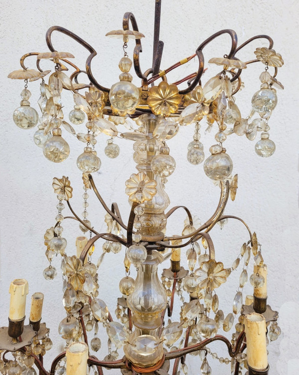 Grande Lampadario a Gabbia con Nappe a 18 Luci, Fine 800 Inizi 900