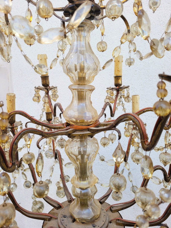 Grande Lampadario a Gabbia con Nappe a 18 Luci, Fine 800 Inizi 900