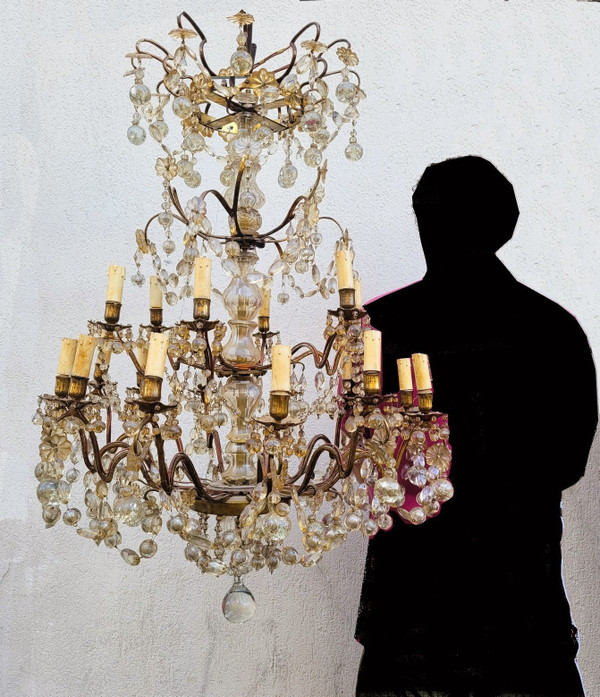 Grande Lampadario a Gabbia con Nappe a 18 Luci, Fine 800 Inizi 900