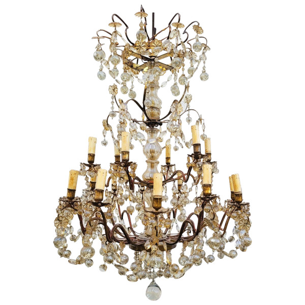 Grande Lampadario a Gabbia con Nappe a 18 Luci, Fine 800 Inizi 900