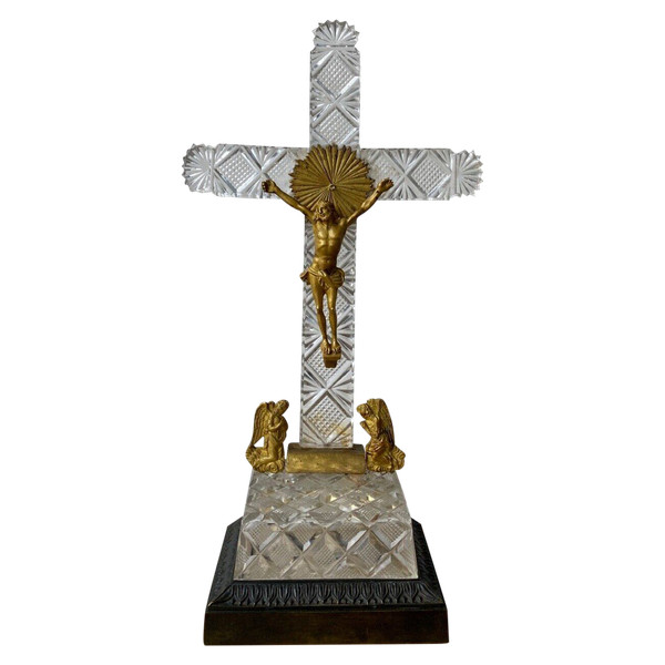 Crucifix in cut crystal and gilded bronze, Charles X period, early 19th century