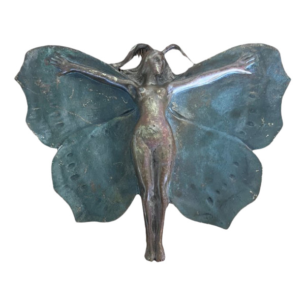 Vassoio portagioie in bronzo - Donna con ali - 1900
