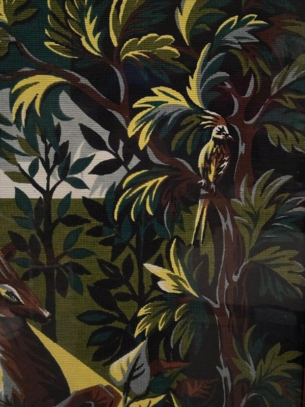 Tapestry on panel by Roga mid-20th century antelopes in the savannah