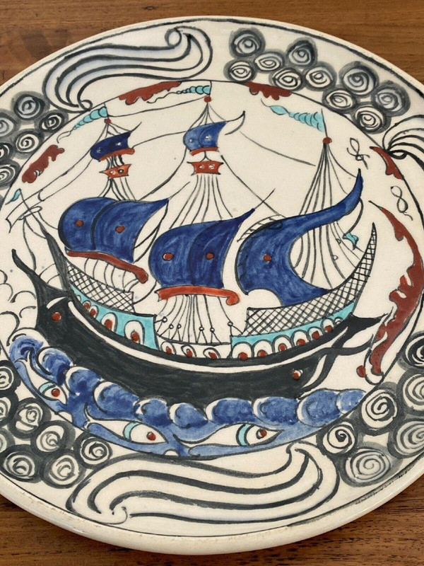Iznik dish with caravel decoration, monogram CB 20th century