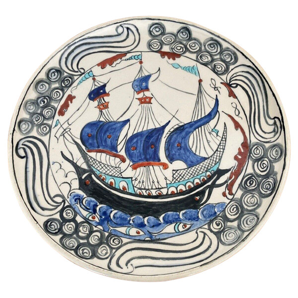 Iznik dish with caravel decoration, monogram CB 20th century