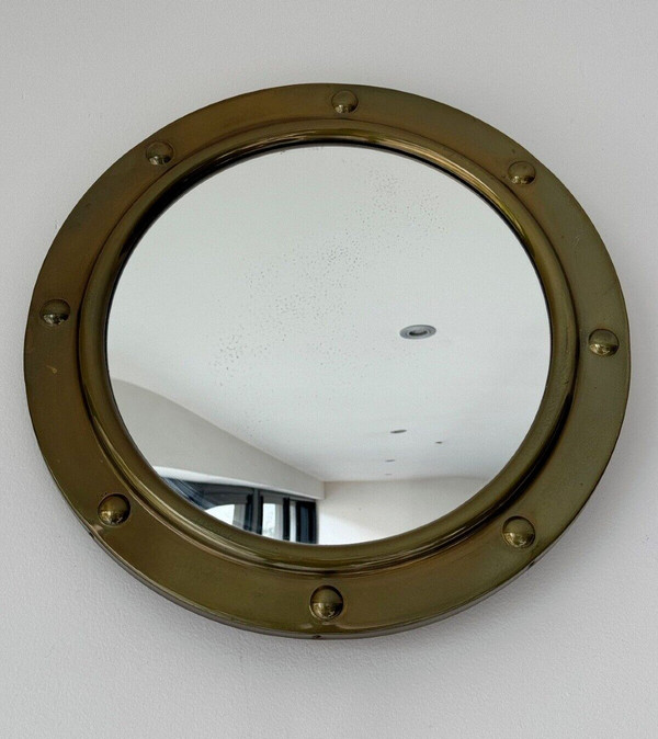 Miroir sorcière 1960 entourage en laiton avec cabochons
