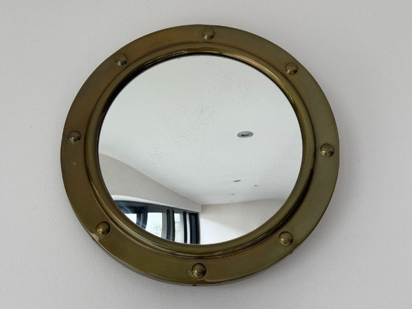 Miroir sorcière 1960 entourage en laiton avec cabochons