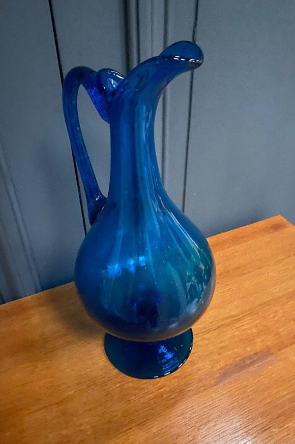 Glass pitcher blueish glass Stil Novo contemporary Italian work shower foot