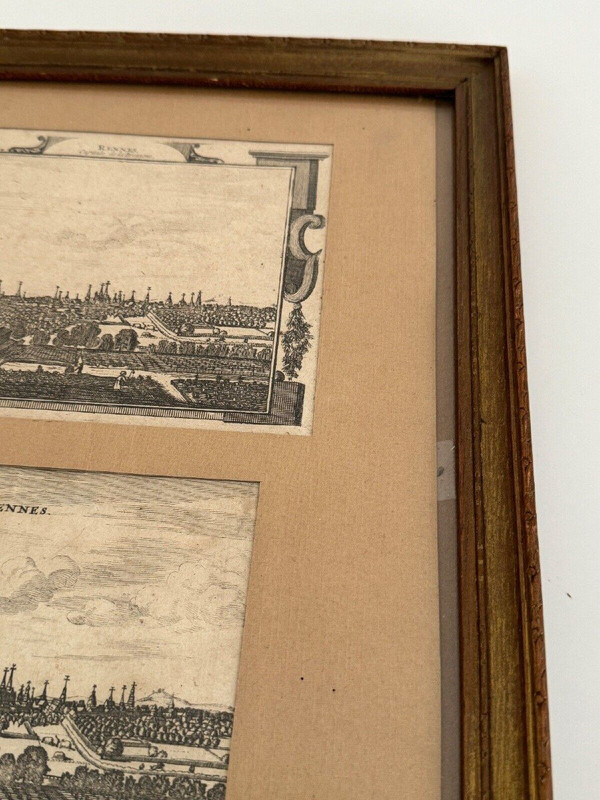 Deux gravures du XVIIIe représentant Rennes dans cadre baguette