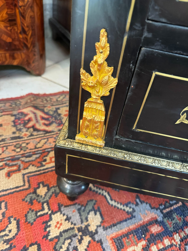 SECRETAIRE NAPOLEON III - XIXème en bois noirci et marqueterie de laiton