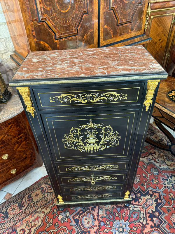 SECRETAIRE NAPOLEON III - XIXème en bois noirci et marqueterie de laiton