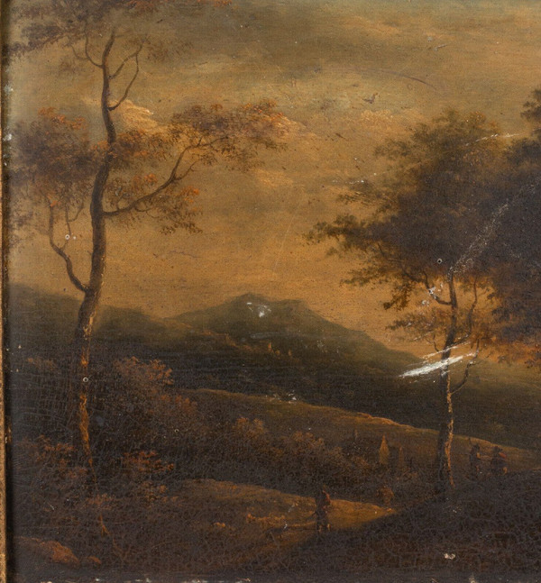 Olio su tavola Cornice sottobosco del periodo del Restauro con palmette