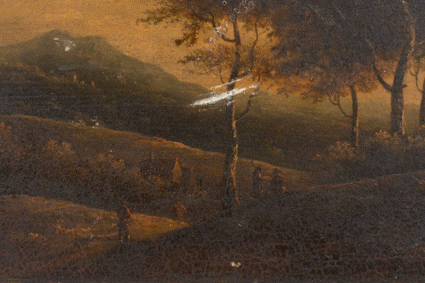 Olio su tavola Cornice sottobosco del periodo del Restauro con palmette