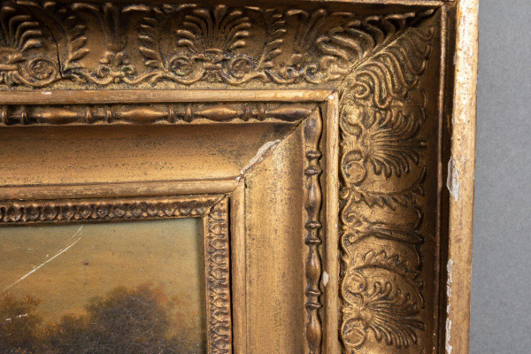 Olio su tavola Cornice sottobosco del periodo del Restauro con palmette