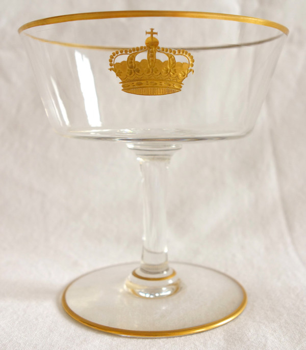 6-piece glassware set in engraved & gilded Baccarat crystal, royal crown, paper label