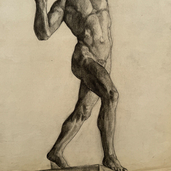 Academic nude in Antique style by Berger known as Lheureux Biloul charcoal 20th century