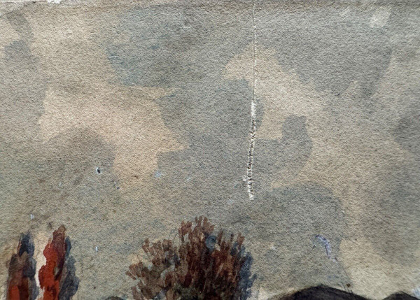 Aquarelle sur papier XIXe par Frédéric Legrip représentant un bord de canal