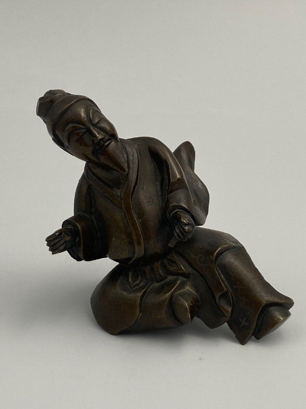 Sujet chinois ou indochinois en bronze brûle-parfum XIXe homme taureau