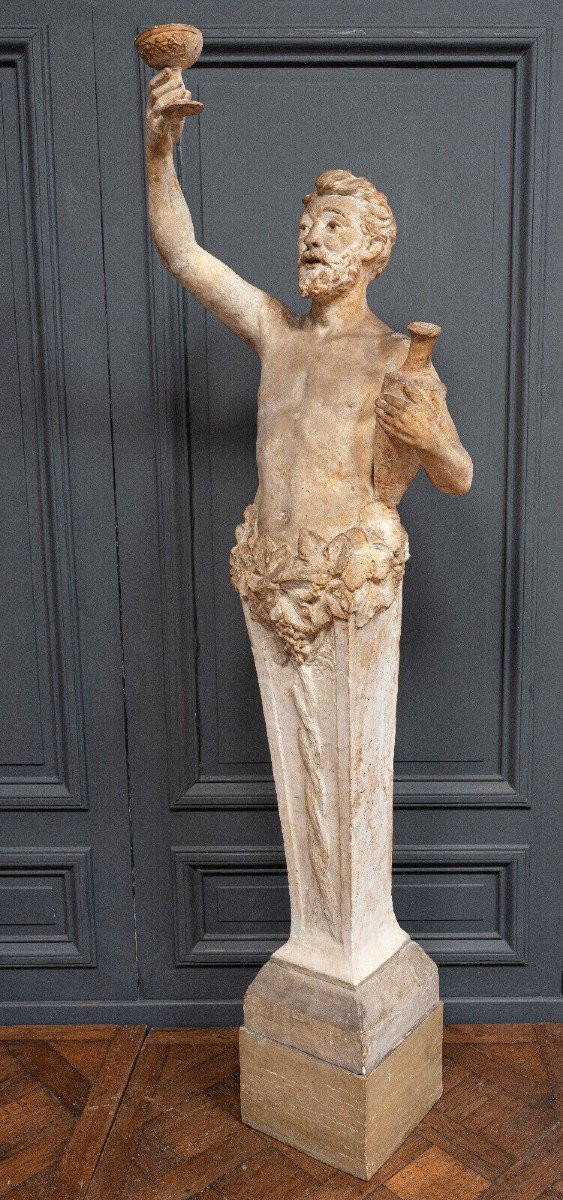 Anthropomorphe Gipsstatue Bacchus von Filleul, Anfang des 20. Jahrhunderts, 200 cm