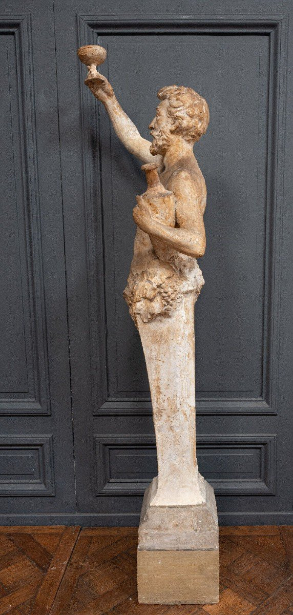Anthropomorphe Gipsstatue Bacchus von Filleul, Anfang des 20. Jahrhunderts, 200 cm