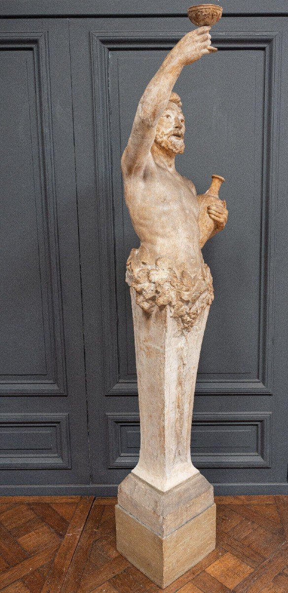 Anthropomorphe Gipsstatue Bacchus von Filleul, Anfang des 20. Jahrhunderts, 200 cm