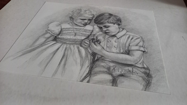 Portrait of Prince Charles and Princess Anne in 1952