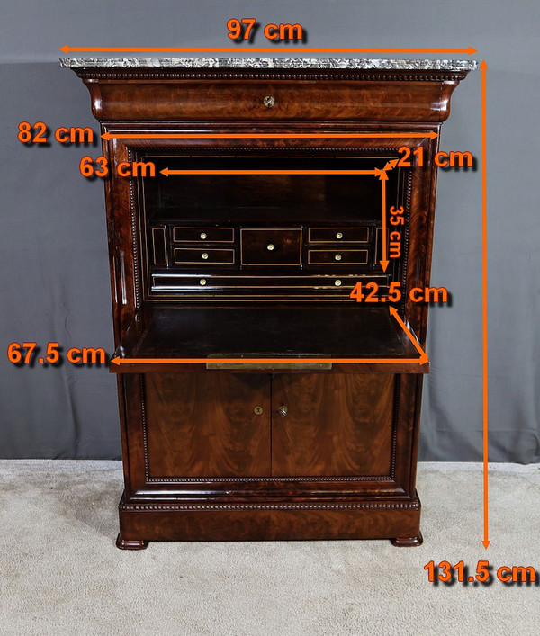 Piccolo Secretaire in Radica di Mogano, Periodo Restauro - Inizio XIX Secolo